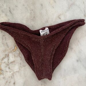 Hunza G metallic burgundy wine gold bottoms